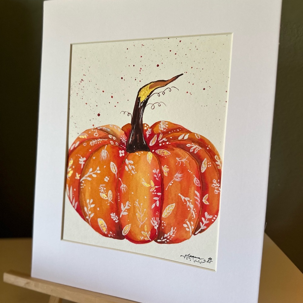 Hand-Made New Watercolor Art Painted Pumpkin - Picture 3 of 7